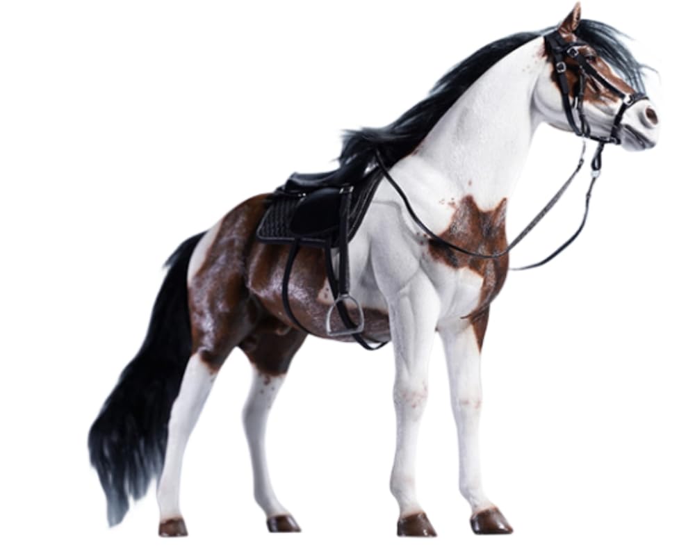 HiPlay JXK Collectible Horse Figure: Brownish White American Paint Horse, Expertly Hand-Painted, Lifelike, Safe Resin, 1:6 Scale Miniature Animal Figurine