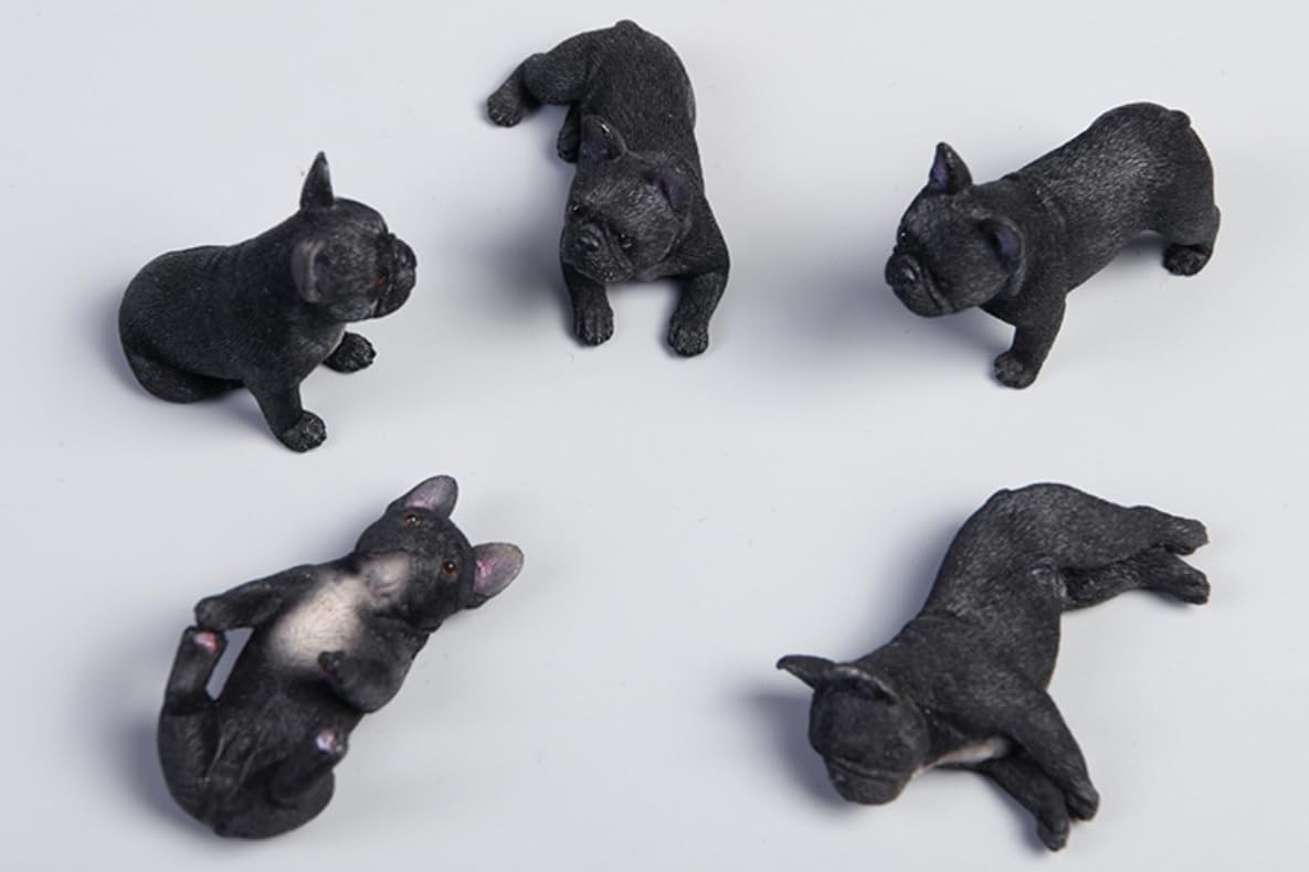 HiPlay JXK Collectible Dog Figure: Miniature French Bulldog, Expertly Hand-Painted, Lifelike, Safe Resin, 1:12 Scale Miniature Animal Figurine