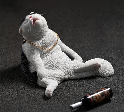 HiPlay JXK Collectible Cat Figure: Drunken Cat, Expertly Hand-Painted, Lifelike, Safe Resin, 1:6 Scale Miniature Animal Figurine