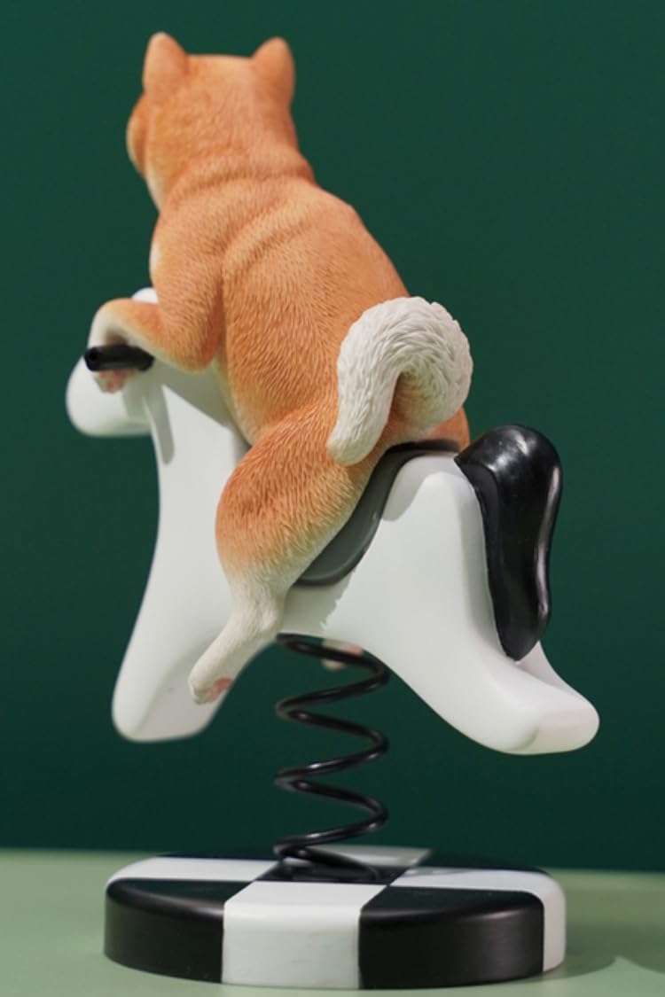 HiPlay JXK Collectible Dog Figure: Rocking Horse Shiba Inu, Expertly Hand-Painted, Lifelike, Safe Resin, 1:6 Scale Miniature Animal Figurine