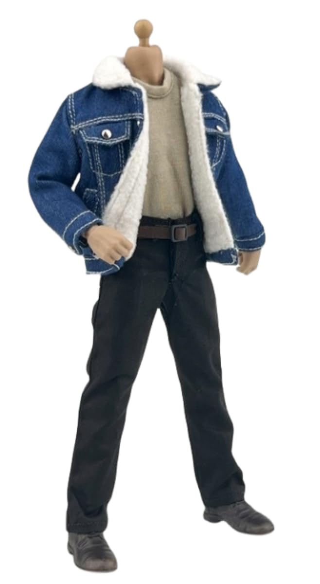 1/12 Scale Figure Doll Clothes: Lamb Down Denim Jacket Collectible Accessory