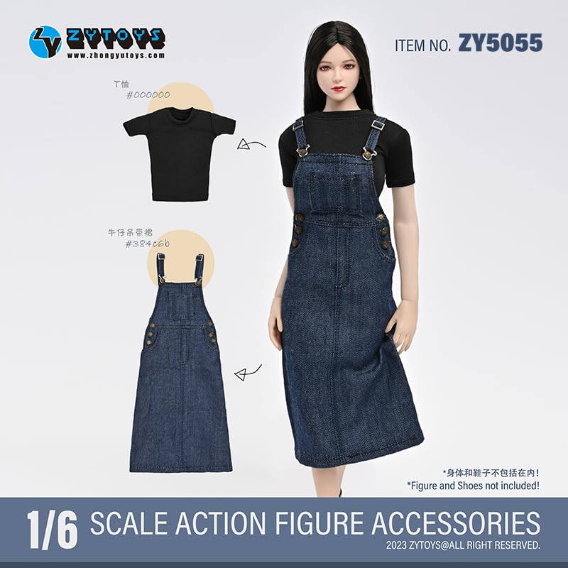 HiPlay 1/6 Scale Figure Doll Clothes: T-Shirt Denim Skirt Suit for 12-inch Collectible Action Figure