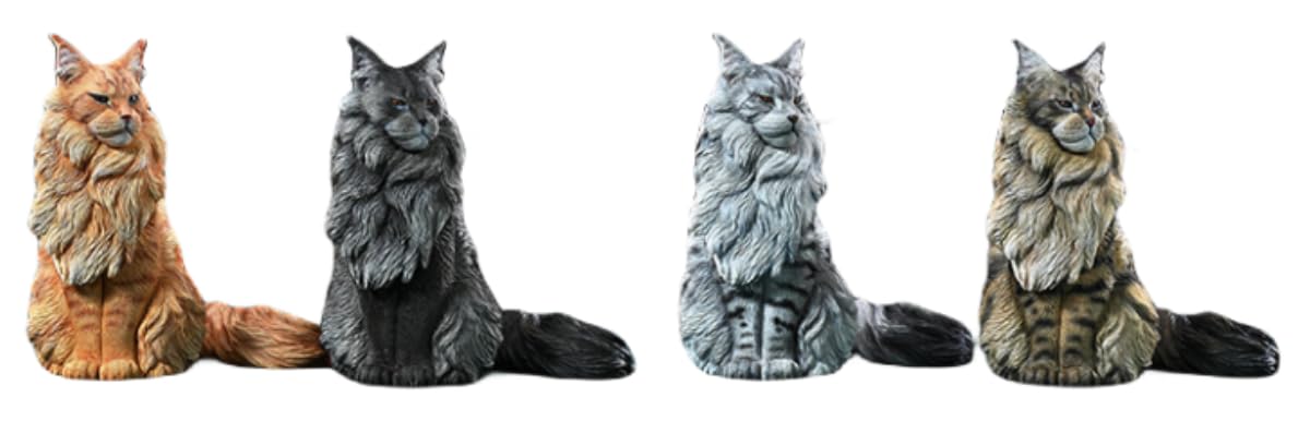 HiPlay JXK Collectible Cat Figure: Maine Coon, Expertly Hand-Painted, Lifelike, Safe Resin, 1:6 Scale Miniature Animal Figurine JXK193A