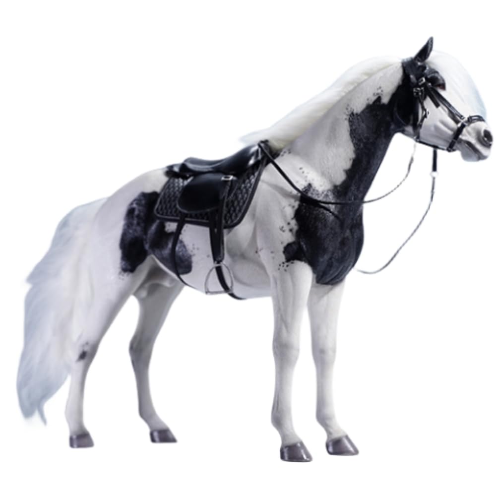 HiPlay JXK Collectible Horse Figure: Brownish White American Paint Horse, Expertly Hand-Painted, Lifelike, Safe Resin, 1:6 Scale Miniature Animal Figurine