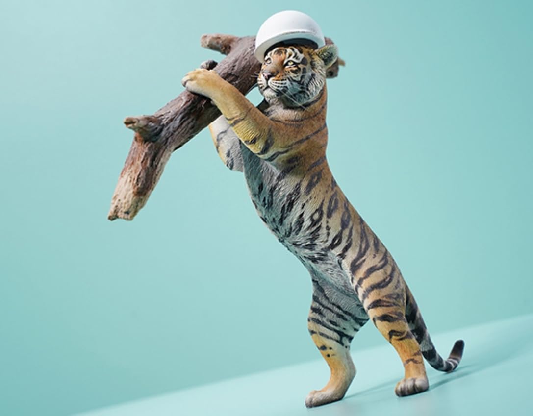 HiPlay JXK Collectible Tiger Figure: Working Tiger, Expertly Hand-Painted, Lifelike, Safe Resin, 1:12 Scale Miniature Animal Figurine