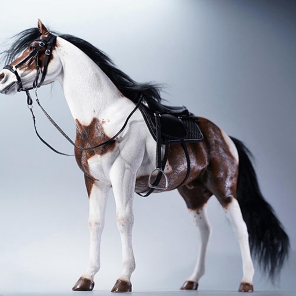 HiPlay JXK Collectible Horse Figure: Brownish White American Paint Horse, Expertly Hand-Painted, Lifelike, Safe Resin, 1:6 Scale Miniature Animal Figurine