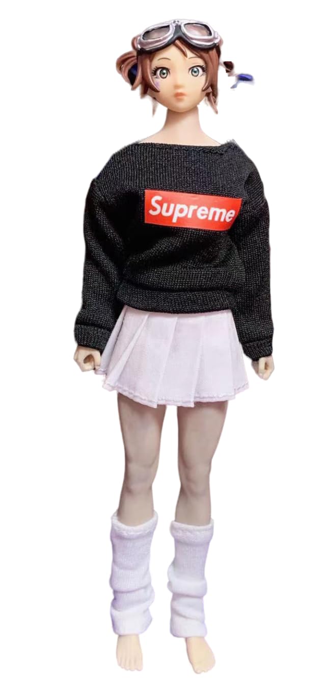 1/12 Scale Female Figure Doll Clothes: Hoodie Sweatshirt Skirt Set