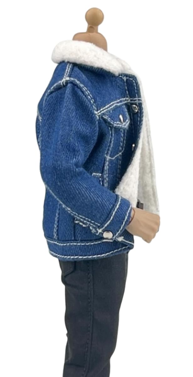 1/12 Scale Figure Doll Clothes: Lamb Down Denim Jacket Collectible Accessory