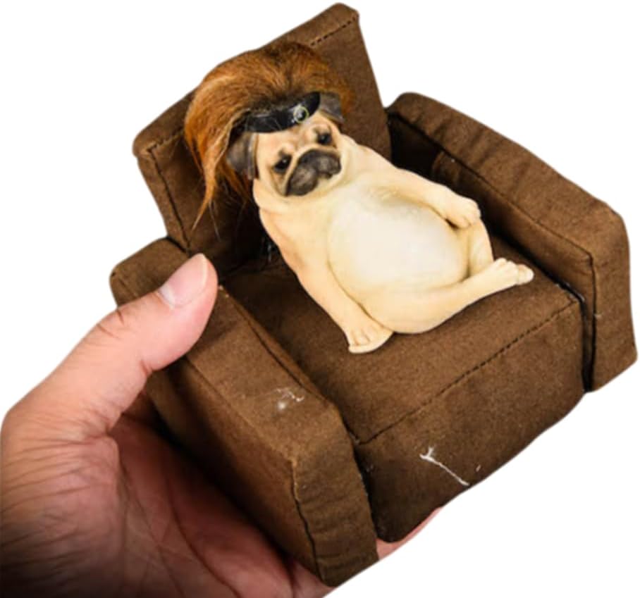 Figura coleccionable en miniatura JXK JKX: Bulldog francés y sofá, figuras de acción a escala 1:6