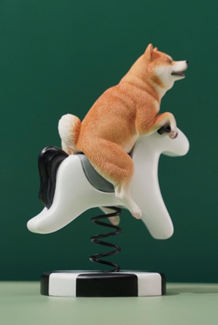 HiPlay JXK Collectible Dog Figure: Rocking Horse Shiba Inu, Expertly Hand-Painted, Lifelike, Safe Resin, 1:6 Scale Miniature Animal Figurine