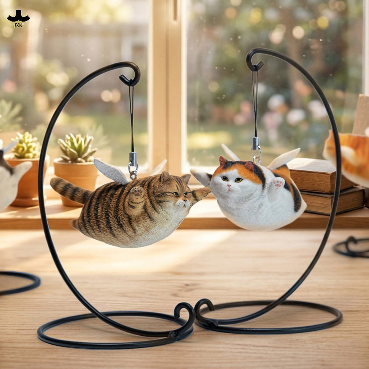JXK Cat Angel Statue JXK383 Winged Feline Figure with Metal Stand Realistic Animal Collectible for Home Office Desk Decor