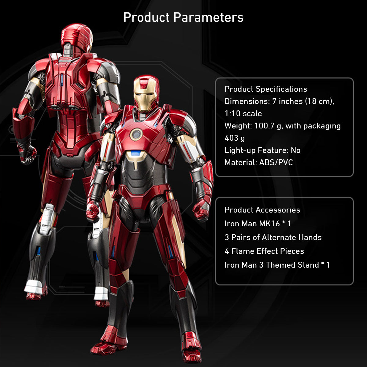 ZD Toys Non-Luminous Version Iron Men MK16 Action Figures