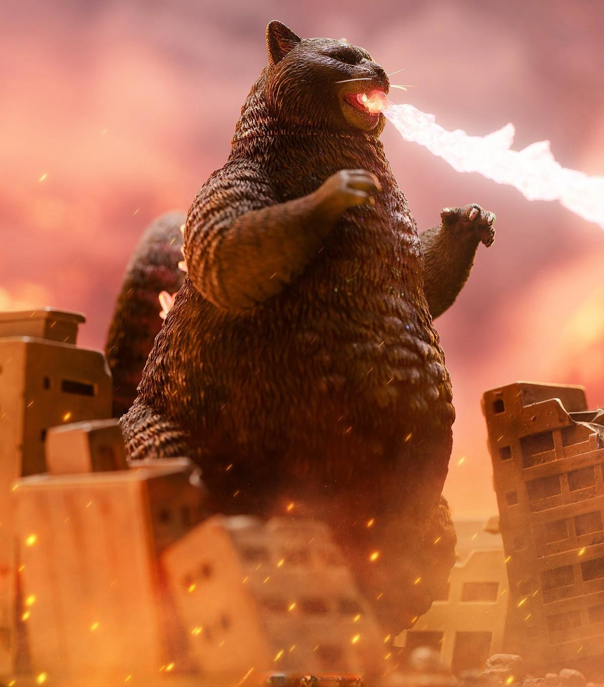 JXK JXK226B Black Meowzilla Expertly Hand-Painted, Lifelike Animal Figurine