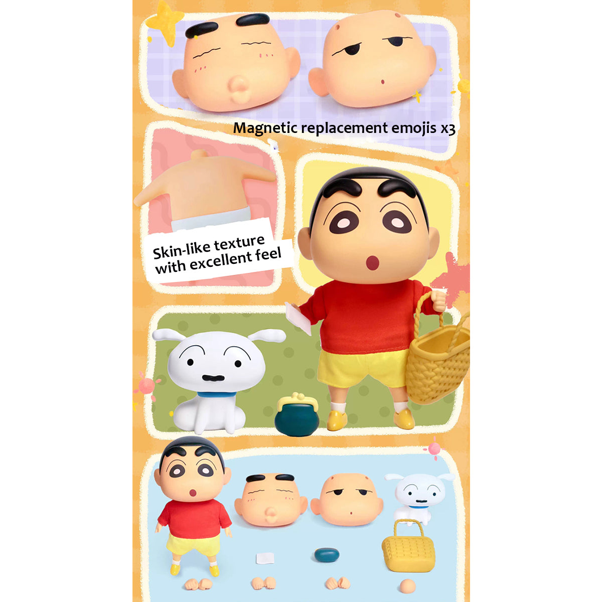 IO CREATIONS Crayon Shin-chan QQ Bouncy Series, Touru Kazama & Nohara Shinnosuke, Movable Soft Vinyl Dress-Up Action Figures