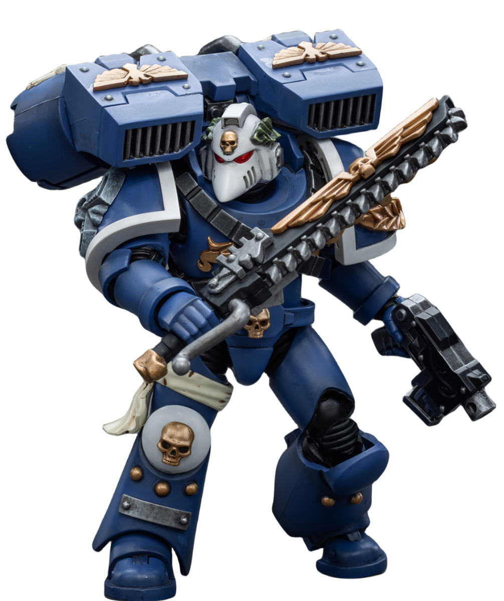 HiPlay JoyToy Warhammer 40K Collectible Figure: Ultramarines Vanguard Veteran with Chainsword and Bolt Pistol 1:18 Scale Action Figures (Chainsword and Bolt Pistol JT8025)