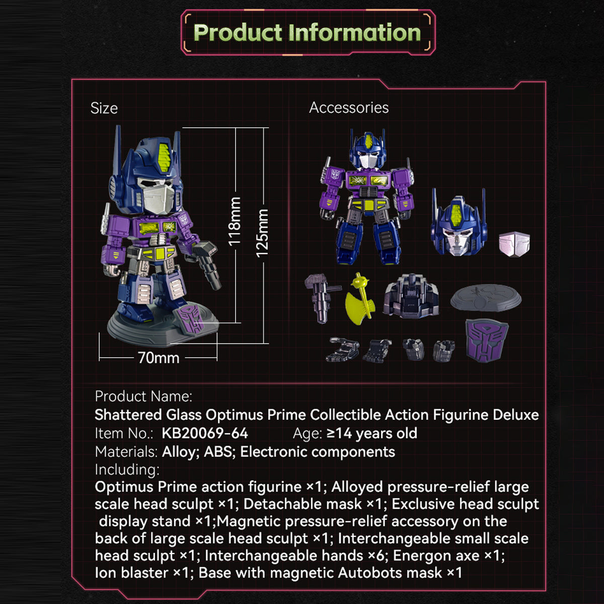 KillerBody Transformers G1 Mirror Optimus Alloy Head Set