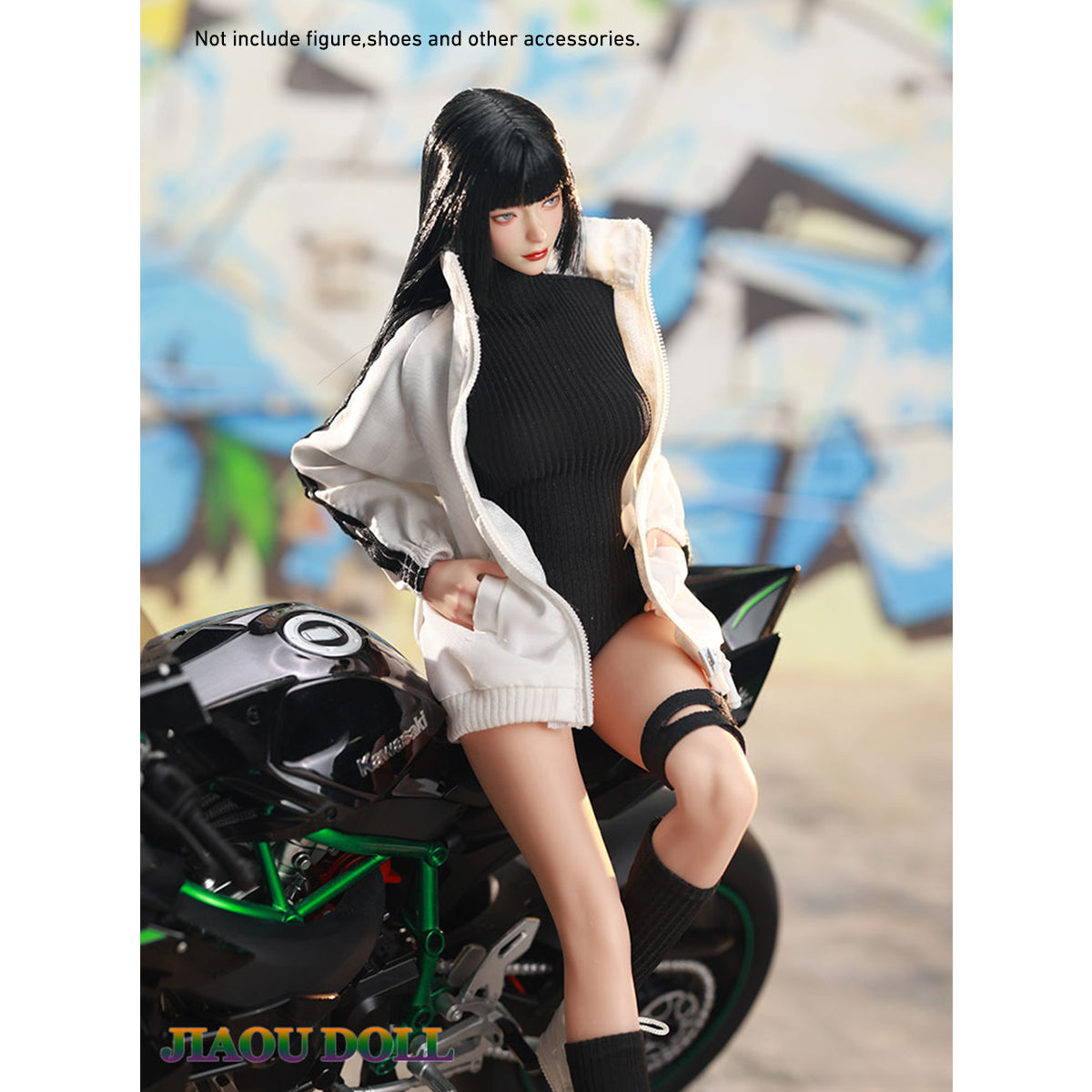 JIAOUDOLL, Female Knee Pads + Bodysuit + Mid-Calf Socks & Female Sportswear Single Jacket & Female Sports Jumpsuit Set Jacket with Jumpsuit, Doll Clothes Accessory for 12-inches Figure