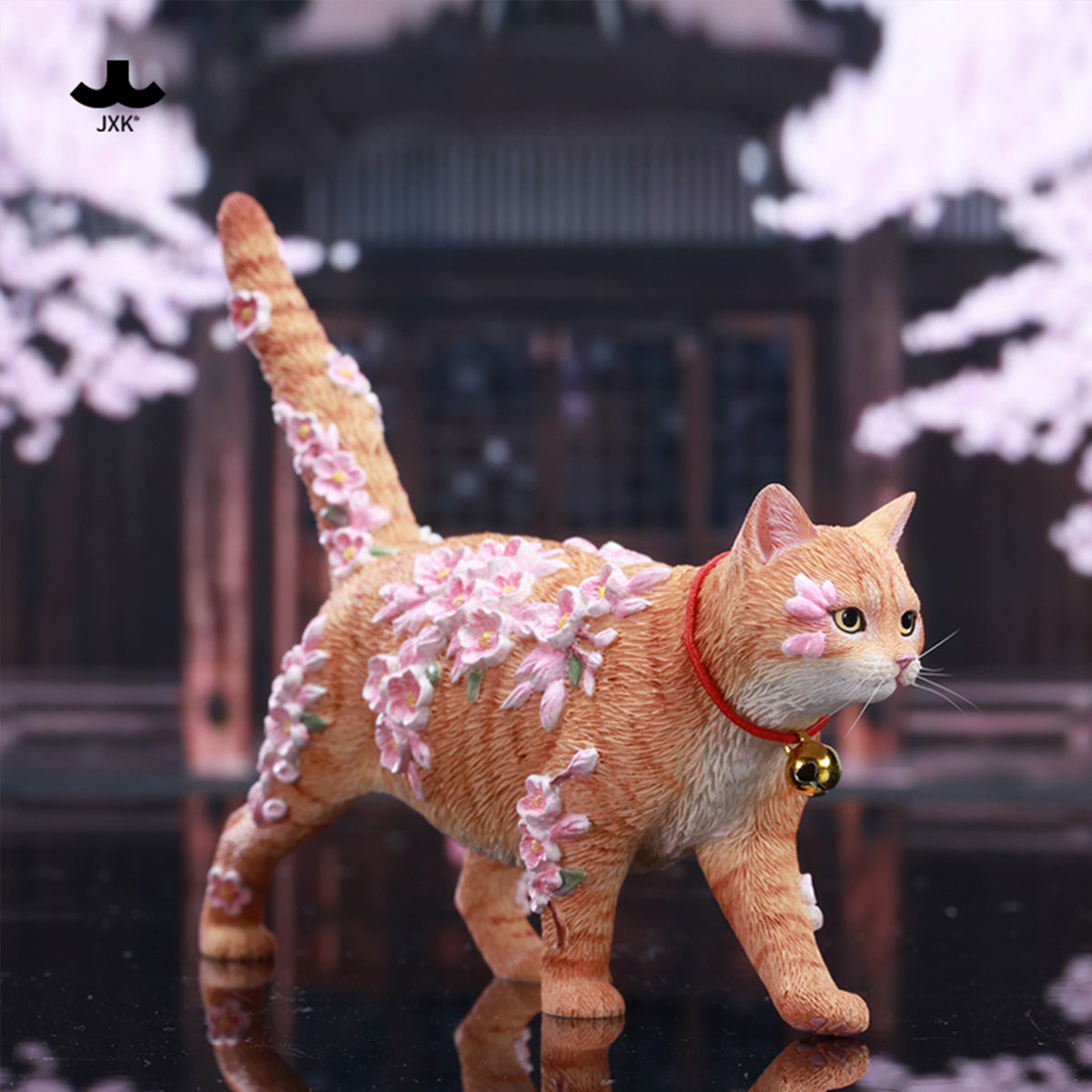 JXK, Cherry Blossom Cat, Static Animal Figurine