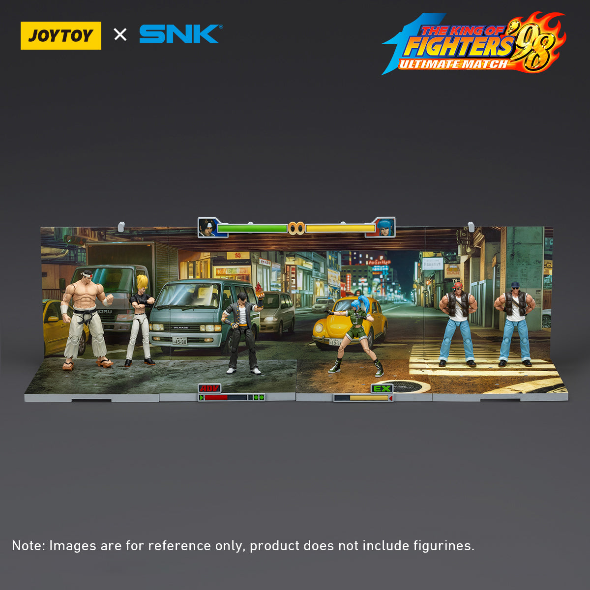 JOYTOY, SNK KOF'98UM Ikari Warriors Team, Clark Still/Ralf Jones/Leona Heidern Action Figures & Stage Base-Japan Street