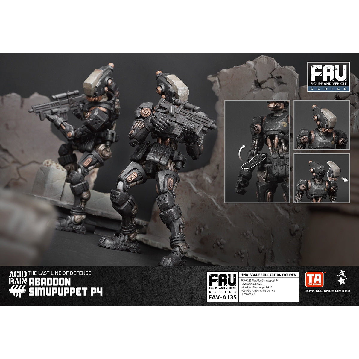 TOYS ALLIANCE Acid Rain World FAV-A135 Abaddon Simupuppet P4 1/18 Scale Action Figure