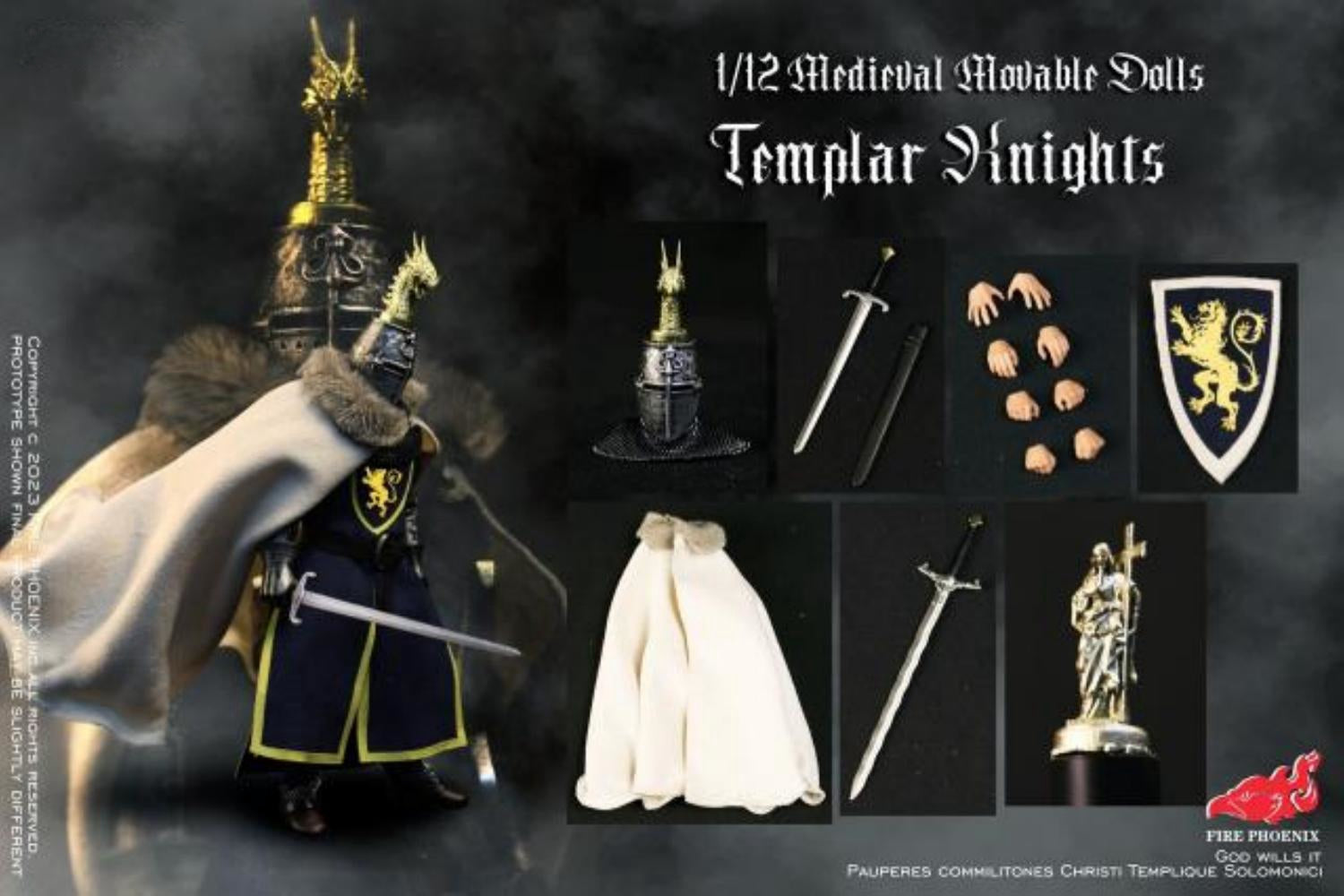 HiPlay FIRE Phoenix Collectible Action Figure: Medieval Templar Knights, 1:12 Scale Miniature Figurine FP018 (Templar Knights FP018)