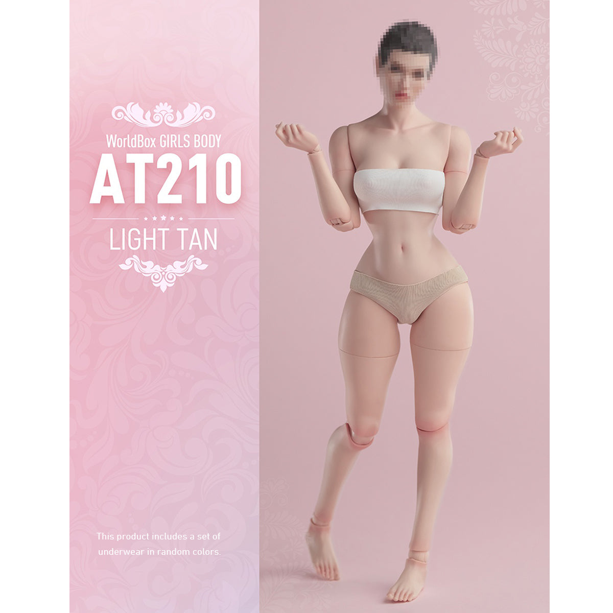 Figura de acción femenina Worldbox con cuerpo estándar, busto mediano, piel pálida y cintura articulada de abeja.