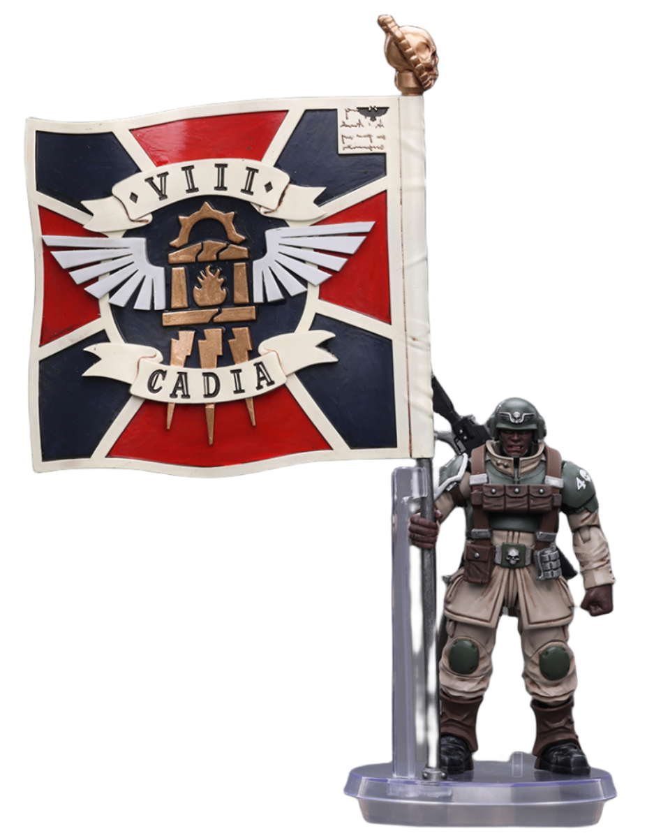 HiPlay JoyToy Warhammer 40K Collectible Figure: Astra Militarum Cadian Command Squad Veteran with Regimental Standard 1:18 Scale Action Figures JT7929