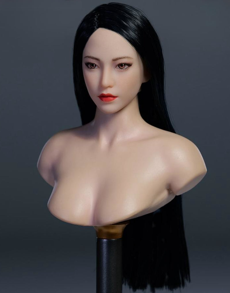 YMTOYS Asian Female Head Sculpt Huali (YMT102D) Realistic Beauty Headplay with Rooted Hair 1/6 Scale fit Action Figure