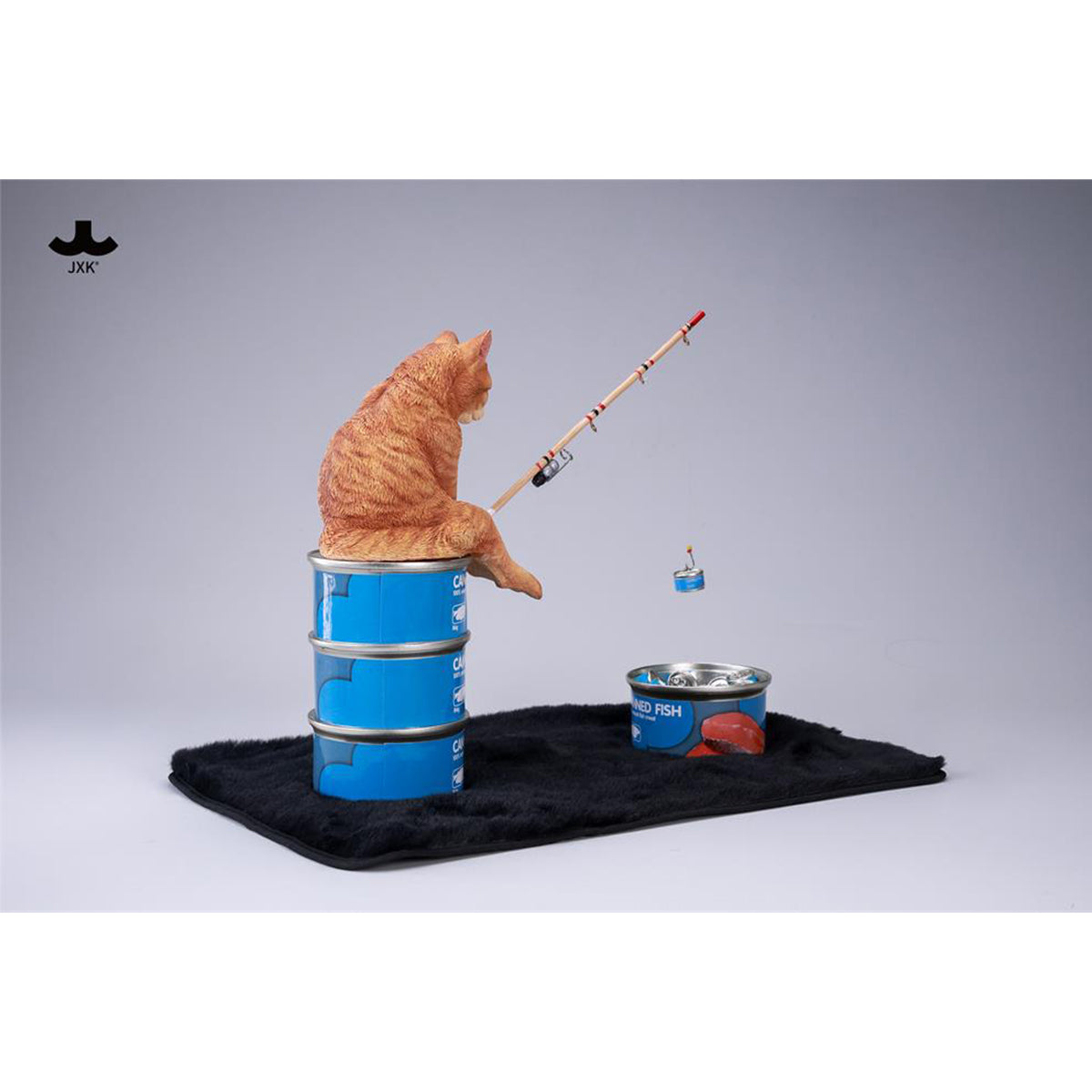JXK Dream-Fishing Kitten Cat Static Expertly Hand-Painted Lifelike Animal Figurine