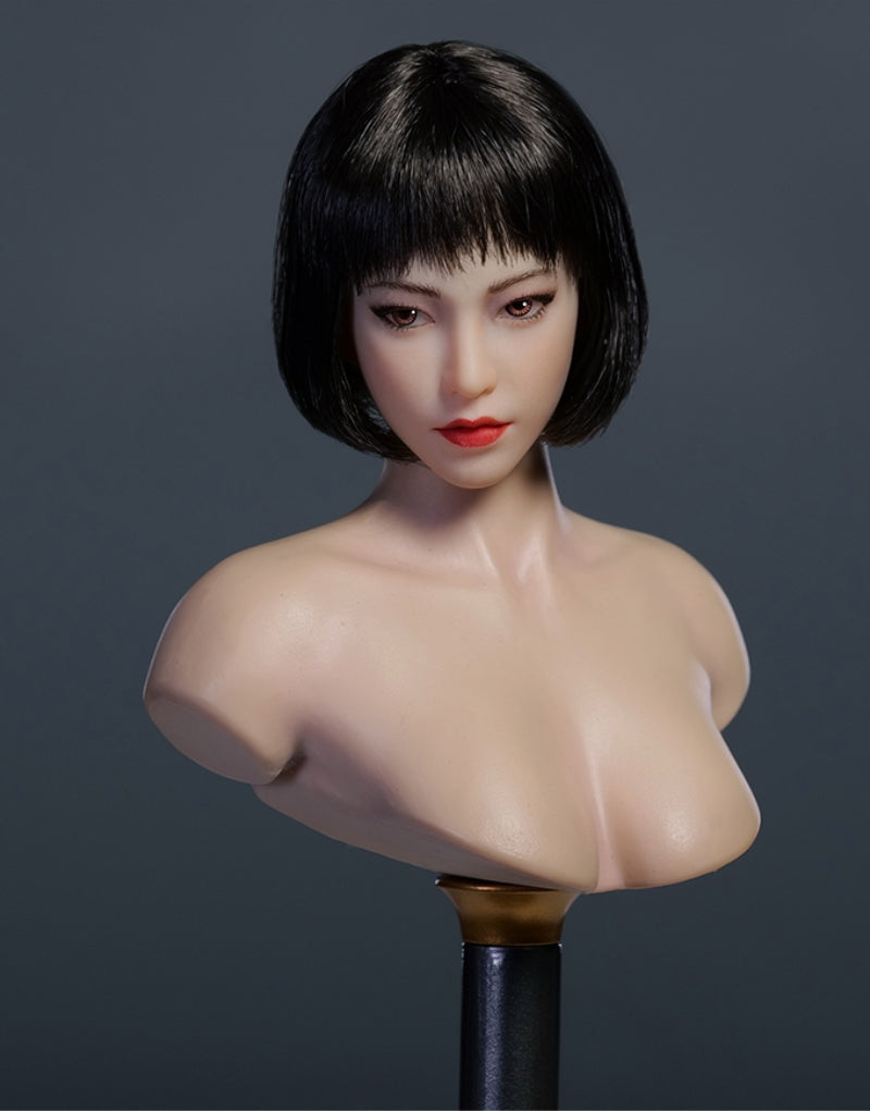 YMTOYS Asian Female Head Sculpt Huali (YMT102C) Realistic Beauty Headplay with Rooted Hair 1/6 Scale fit Action Figure