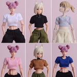 ATStory Figure Doll Clothes: Mecha Girl Short-Sleeve Crop Top - Gray For Action Figure