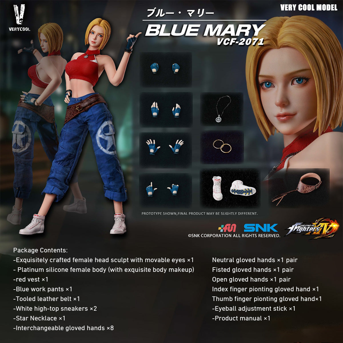 VERYCOOL SNK The King of Fighters XIV Blue Mary with Movable Eyes and Silicone Body (VCF-2071) 1/6 Scale Collectible Action Figure
