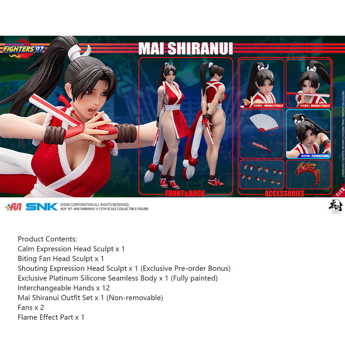 Tunshi Studio The King of Fighters '97 Mai Shiranui (TS-022) 1/12 Scale Action Figure with Premium Platinum Silicone Body