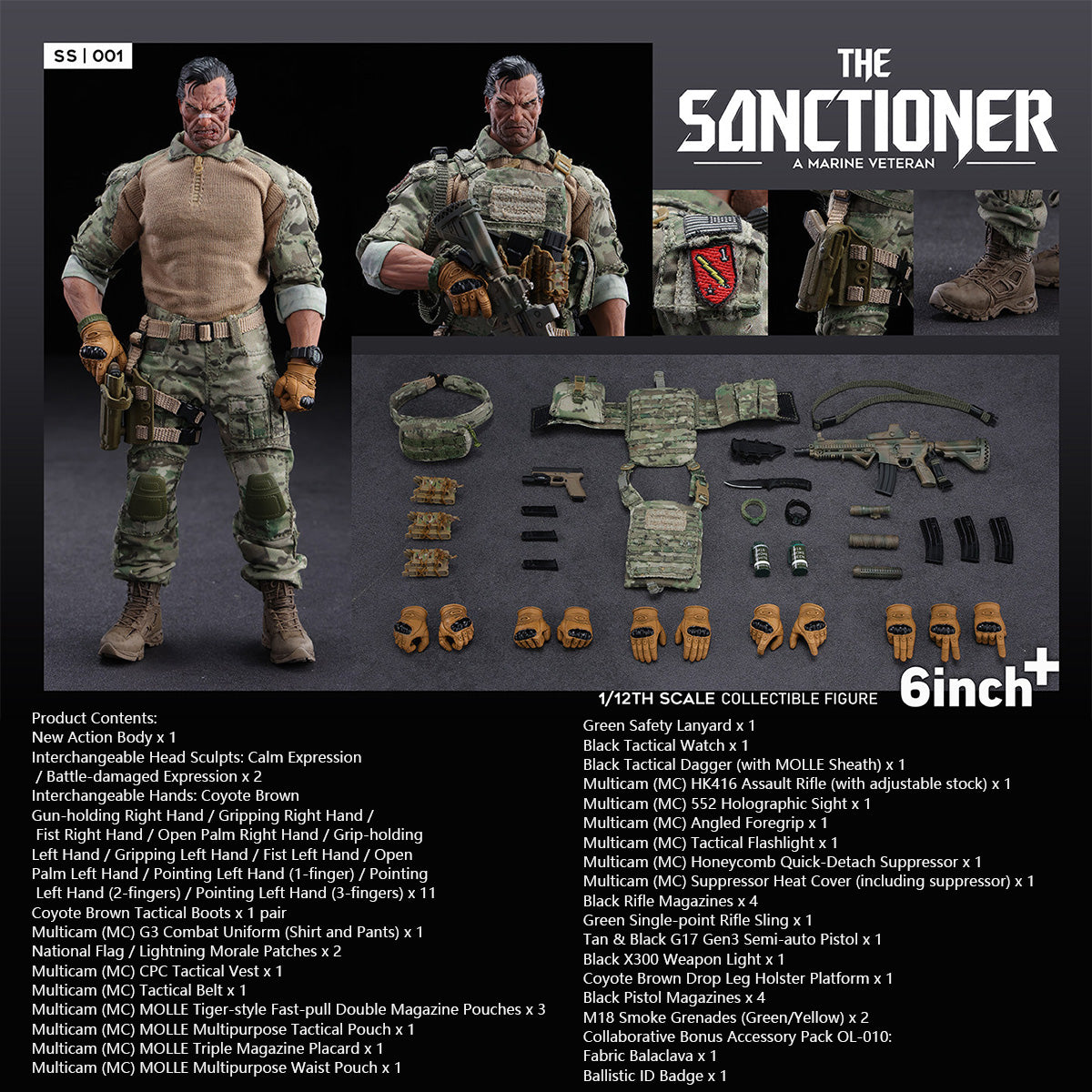 6inchplus SS001 The Sanctioner 1/12 Scale Highly Detailed Tactical SoldierAction Figure Set