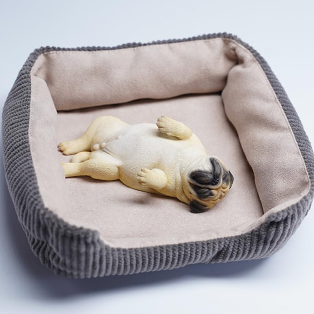 HiPlay JXK Collectible Dog Figure: Sleeping Pug, Expertly Hand-Painted, Lifelike, Safe Resin, 1:6 Scale Miniature Animal Figurine