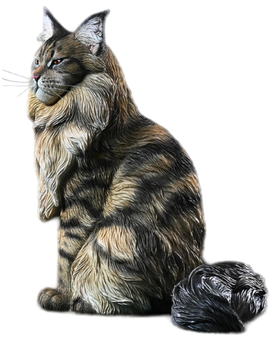 HiPlay JXK Collectible Cat Figure: Maine Coon, Expertly Hand-Painted, Lifelike, Safe Resin, 1:6 Scale Miniature Animal Figurine JXK193A