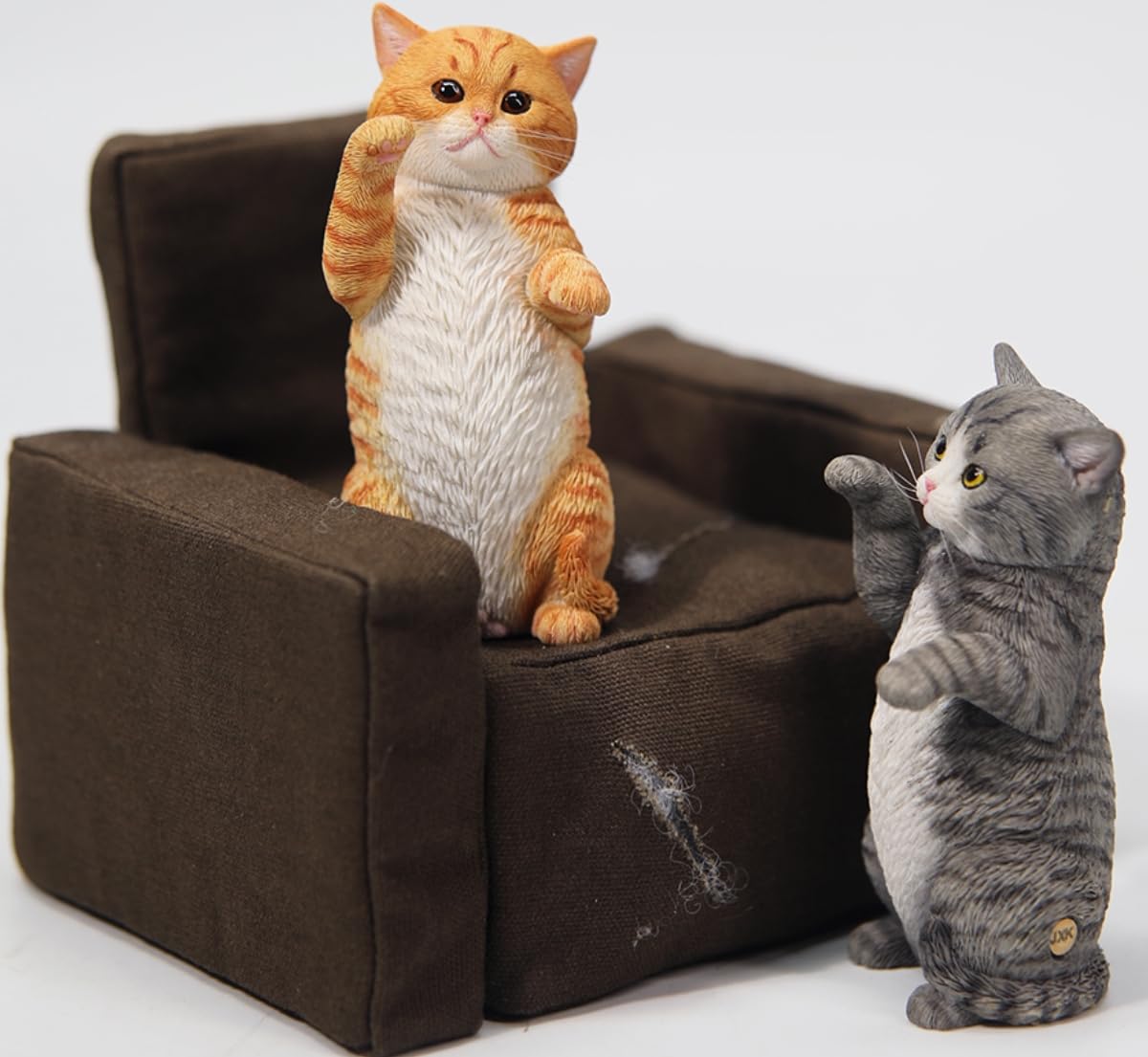 HiPlay JXK Collectible Cat Figure: Gray Standing Cat, Expertly Hand-Painted, Lifelike, Safe Resin, 1:6 Scale Miniature Animal Figurine