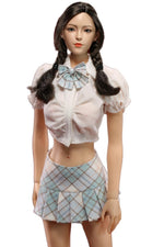 Ropa para muñeca a escala 1/6: blusa corta con mangas abullonadas verdes y cuello halter para figura de acción coleccionable de 12 pulgadas