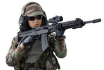 Figura coleccionable femenina FLAGSET: Tiradora de precisión, Niya, estilo militar y diseño de globo ocular móvil, miniatura a escala 1:6