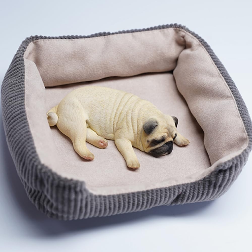 HiPlay JXK Collectible Dog Figure: Sleeping Pug, Expertly Hand-Painted, Lifelike, Safe Resin, 1:6 Scale Miniature Animal Figurine