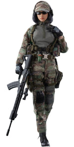 Figura coleccionable femenina FLAGSET: Tiradora de precisión, Niya, estilo militar y diseño de globo ocular móvil, miniatura a escala 1:6