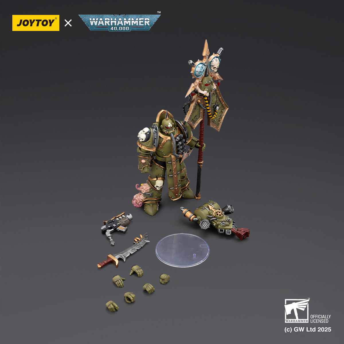 JOYTOY Warhammer Death Guard Blightlord Terminator & Plague Marine Icon bearer with Boltgun and Plague knife 1/18 Scale Action Figure