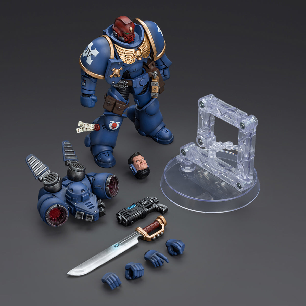 HiPlay JoyToy Warhammer 40K Collectible Figure: Ultramarines Jump Pack Intercessors Sergeant with Plasma Pistol and Power Sword 1:18 Scale Action Figures JT1378