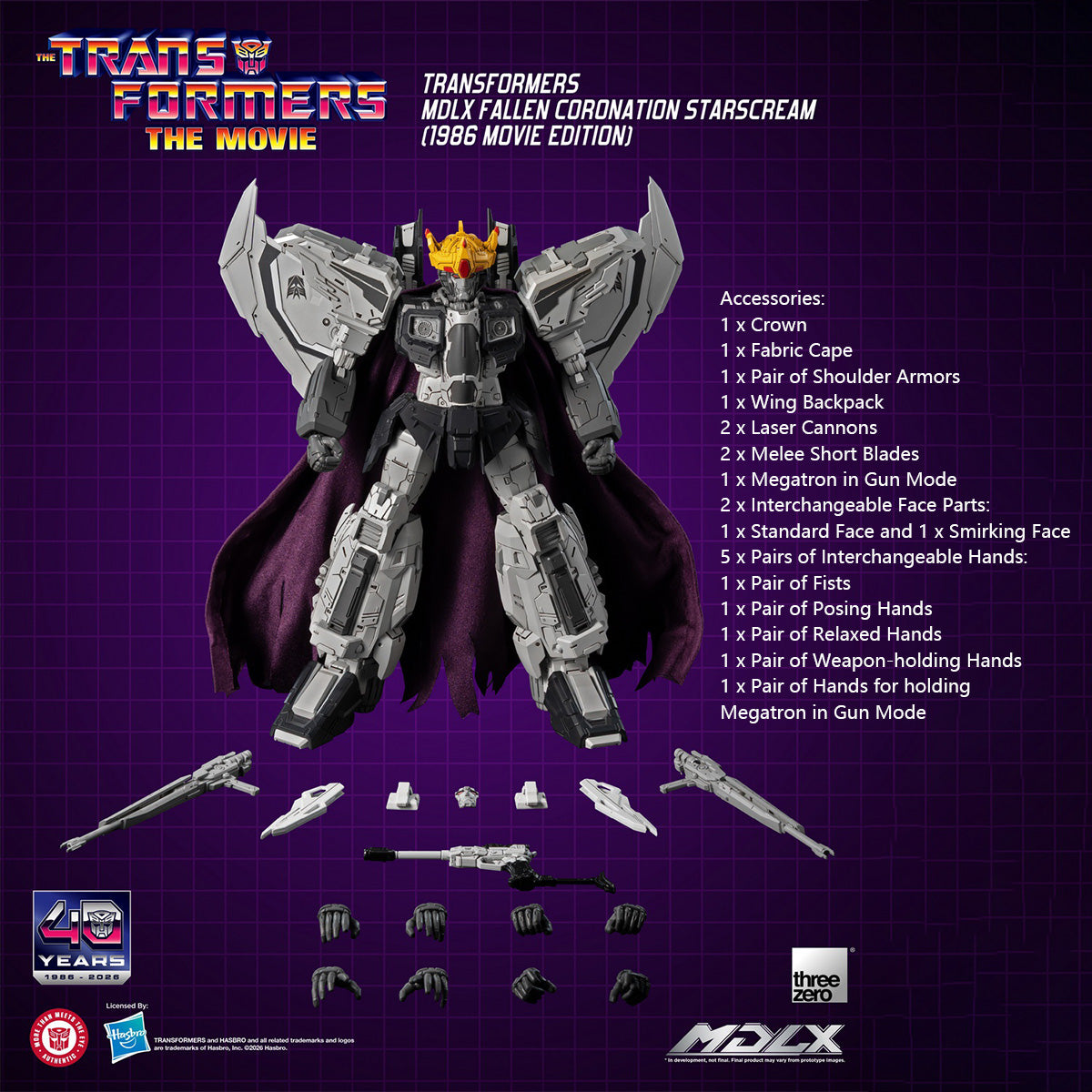 Threezero 3Z11240W0 Transformers MDLX Fallen Coronation Starscream (1986 Movie Edition) 7.8-Inch Collectible Die-cast Zinc Alloy Frame Action Figure