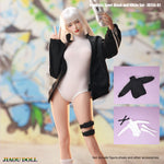 JIAOUDOLL, Female Knee Pads + Bodysuit + Mid-Calf Socks & Female Sportswear Single Jacket & Female Sports Jumpsuit Set Jacket with Jumpsuit, Doll Clothes Accessory for 12-inches Figure