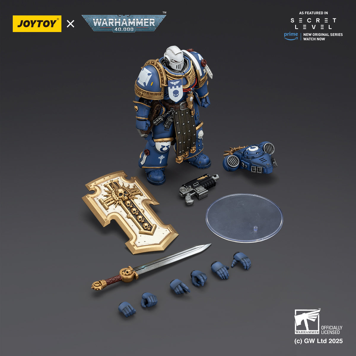 JOYTOY Warhammer Ultramarines Torvald with Power Sword Levantus with Power Sword Metaurus with Power Axe Titus with Laurels of Victory 1/18 Scale Action Figure