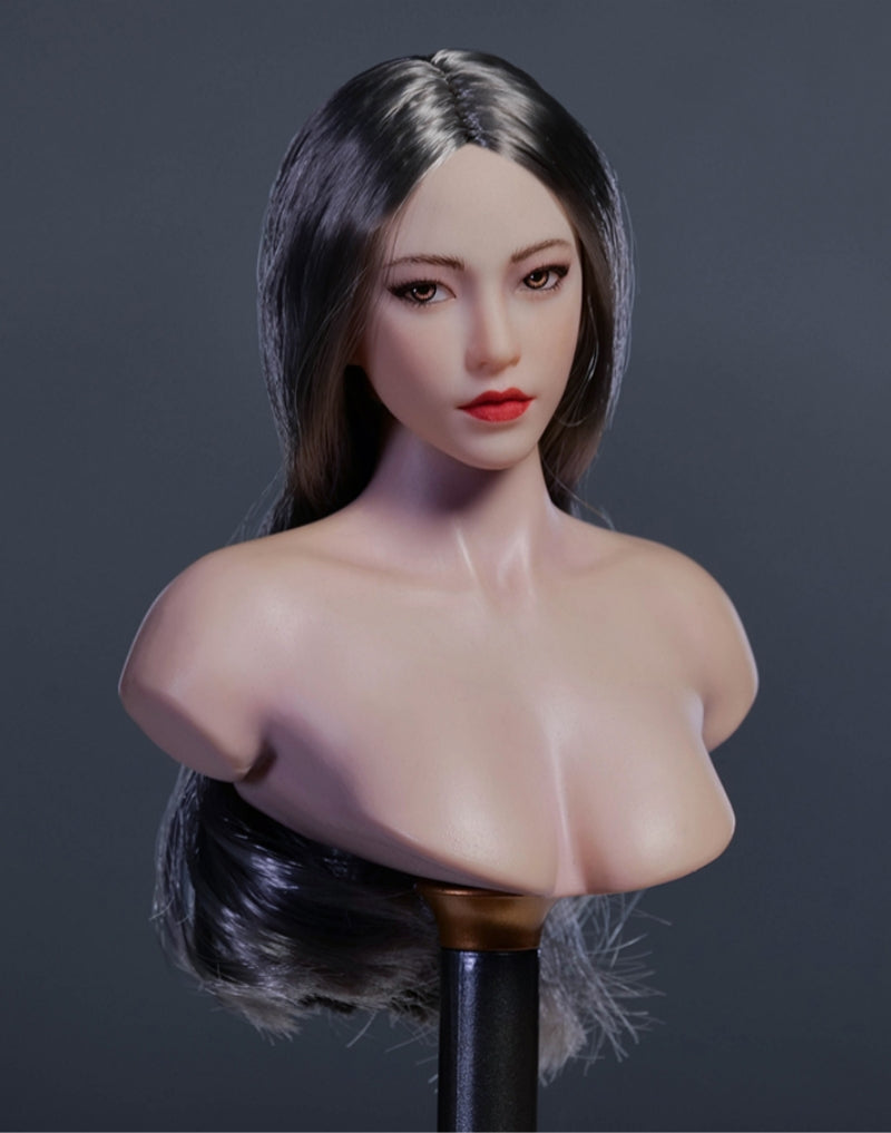 YMTOYS Asian Female Head Sculpt Huali (YMT102A) Realistic Beauty Headplay with Rooted Hair 1/6 Scale fit Action Figure