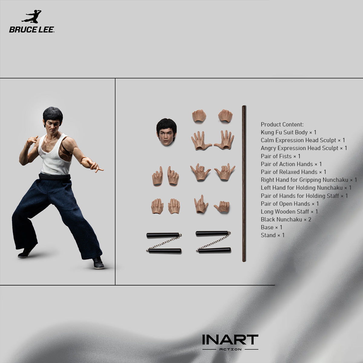 INART Bruce Lee Gy A036 (Yellow Jumpsuit) & A037 (Kung Fu Outfit Ver.) InArt 1/12 Scale Action Figure Collectible