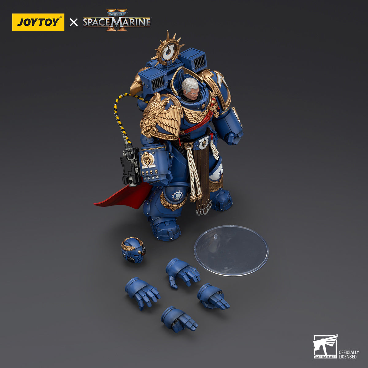 JOYTOY Ultramarines Marneus Calgar Chapter Master con armadura MKX Gravis y guanteletes de Ultramar Figuras de acción