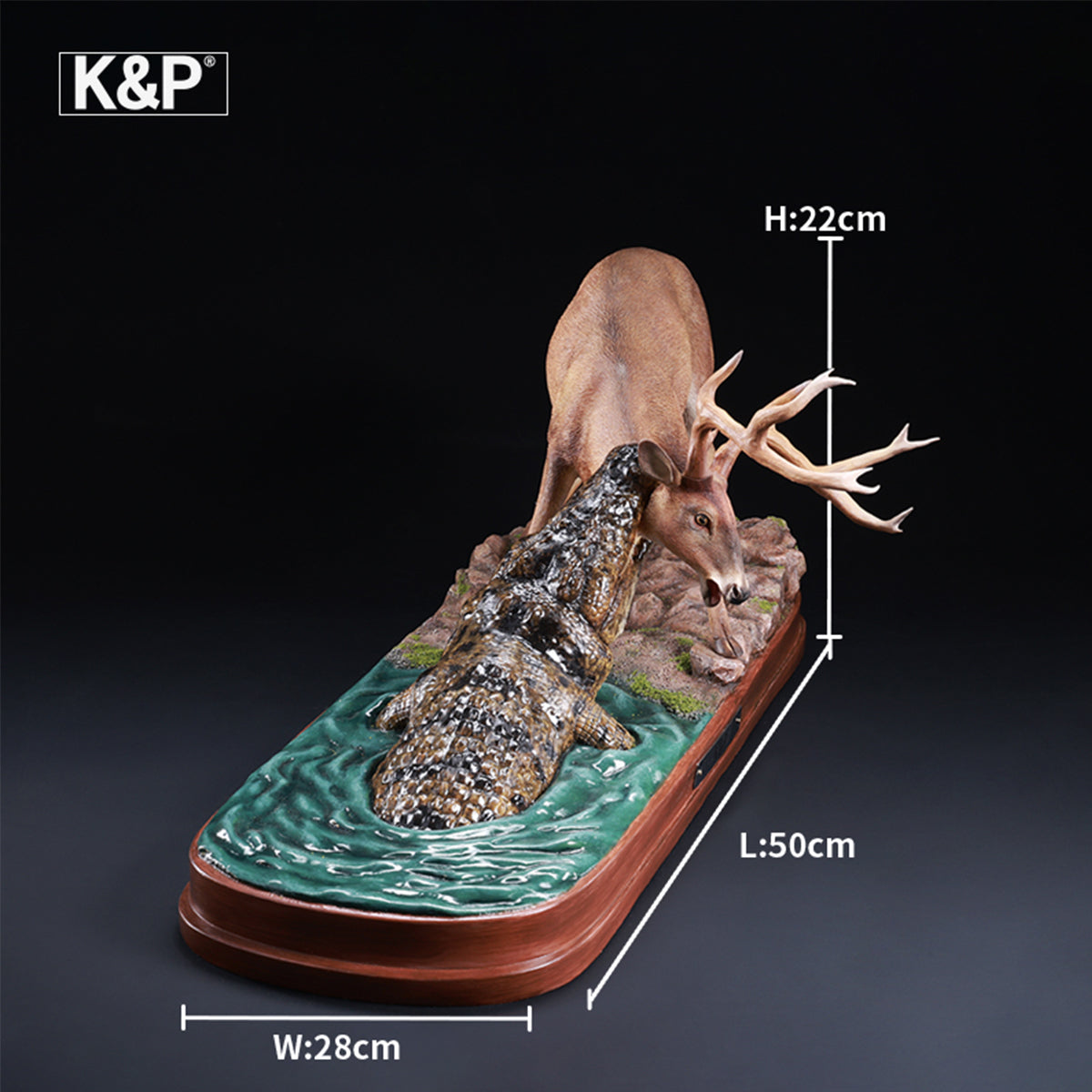 K&P The Line Between Life And Death Deer & Crocodile Animal Trendy Art Figurine
